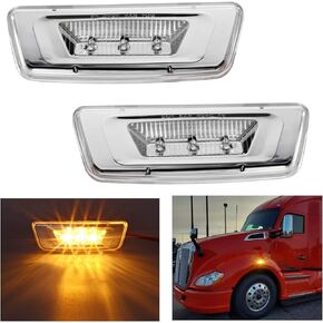 2PCS LED Side Marker Turn Signal Lights Assembly, Clear Lens Super Bright Amber 3-3014-SMD Sealed Led Rectangular Cab Roof Marker Lights, Replacement for Kenworth T680 T700 T880 Peterbilt 576