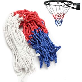 2 Pack Basketball Net Replacement 18 inches Red White and Blue Basketball Net 3mm Thread, 12 Loops