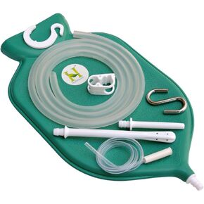 Enema Bag Kit for Colon Cleansing with Platinum Cured Silicone Hose (2 Quart, Open Top) - Green