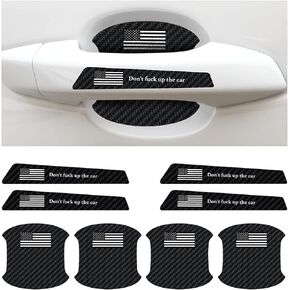 8PCS Car Door Handle Stickers, American Flag Carbon Fiber Scratch Protector for Auto Handle, Universal Protective Films for Door Bowl Paint, Waterproof Door Side Paint Handle Cup Protection