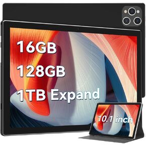 10 Inch Android Tablet, 2024 Newest Android 13 Tablet 128GB ROM+16GB RAM (8+8Virtual) +1TB TF Expand, Octa-Core Powerful 5G WiFi Tablet, 13MP+8MP Camera, Bluetooth, GPS, FHD Display(with Leather case)