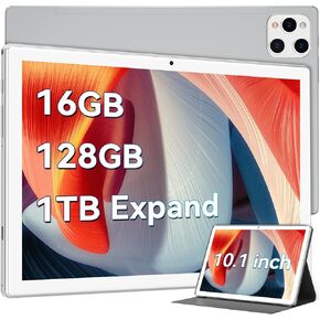10 Inch Android Tablet, 2024 Newest Android 13 Tablet 128GB ROM+16GB RAM (8+8Virtual) +1TB TF Expand, Octa-Core Powerful 5G WiFi Tablet, 13MP+8MP Camera, Bluetooth, GPS, FHD Display(with Leather case)
