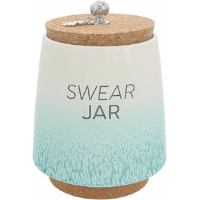 Pavilion - Swear Jar 6.5-inch Unique Ceramic Piggy Bank Savings Bank Money Jar with Cork Base and Cork Lid, Ombre Teal