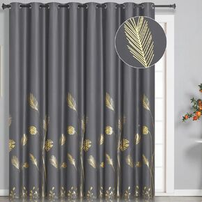 Estelar Textiler Extra Wide Blackout Curtain for Sliding Door, Gold Palm Tree Pattern Curtain & Drape, Thermal Insulated Grommet Curtain for Sliding Glass Door, Black, 100W x 84L Inch, 1 Panel