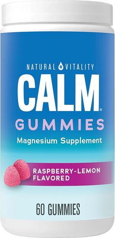 Natural Vitality CALM, Magnesium Supplement, Stress Relief Gummies, Supports a Healthy Response to Stress, Gluten Free, Vegan, Raspberry Lemon Flavored, 60 Gummies in Kuwait