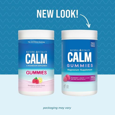 Natural Vitality CALM, Magnesium Supplement, Stress Relief Gummies, Supports a Healthy Response to Stress, Gluten Free, Vegan, Raspberry Lemon Flavored, 60 Gummies in Kuwait
