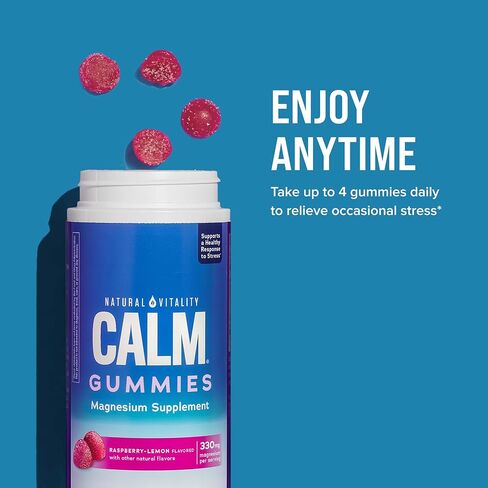 Natural Vitality CALM, Magnesium Supplement, Stress Relief Gummies, Supports a Healthy Response to Stress, Gluten Free, Vegan, Raspberry Lemon Flavored, 60 Gummies in Kuwait