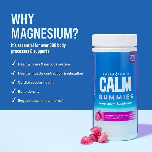 Natural Vitality CALM, Magnesium Supplement, Stress Relief Gummies, Supports a Healthy Response to Stress, Gluten Free, Vegan, Raspberry Lemon Flavored, 60 Gummies in Kuwait