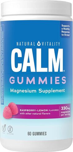 Natural Vitality CALM, Magnesium Supplement, Stress Relief Gummies, Supports a Healthy Response to Stress, Gluten Free, Vegan, Raspberry Lemon Flavored, 60 Gummies in Kuwait