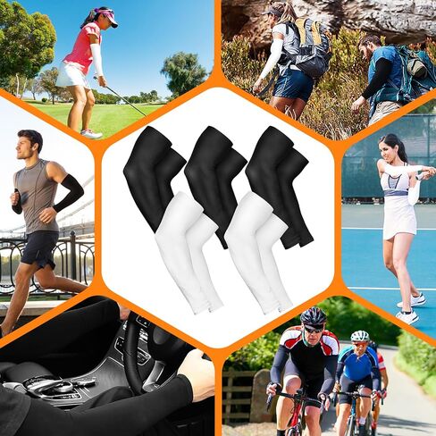 AURUZA 5 Pairs Arm Sleeves for Men & Women, Compression Cooling Tattoo Sleeve Cover Up for Women, Men & Kids Basketball Volleyball UV Sun Protection… in Saudi Arabia