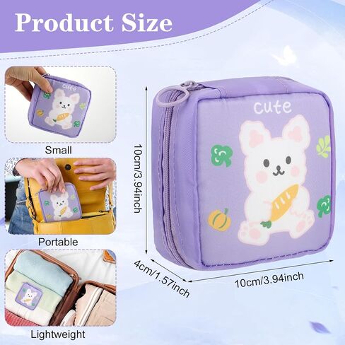 Cute Sanitary Napkin Storage Bag, 2Pcs Portable Period Holder Bag Cartoon Menstrual Pad Bag Kawaii Tampon Pad Holder Purse Pad Pouch with Zipper Suitable for Girls Women(Pink+Purple) in Saudi Arabia