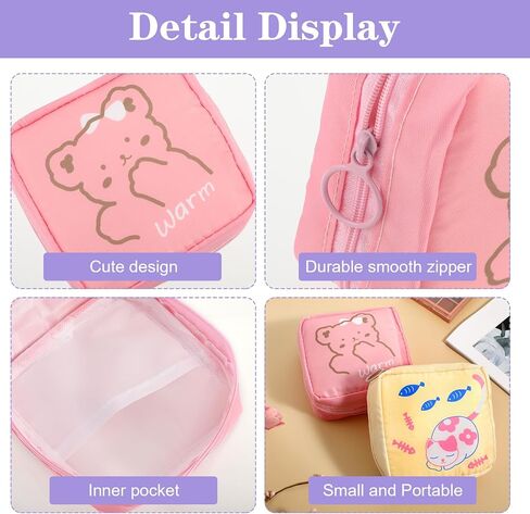 Cute Sanitary Napkin Storage Bag, 2Pcs Portable Period Holder Bag Cartoon Menstrual Pad Bag Kawaii Tampon Pad Holder Purse Pad Pouch with Zipper Suitable for Girls Women(Pink+Purple) in Saudi Arabia