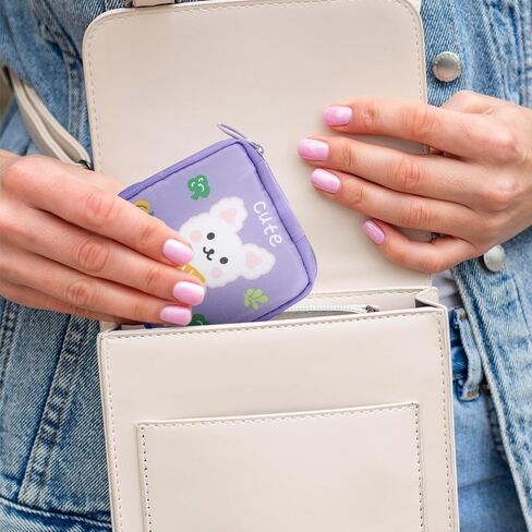 Cute Sanitary Napkin Storage Bag, 2Pcs Portable Period Holder Bag Cartoon Menstrual Pad Bag Kawaii Tampon Pad Holder Purse Pad Pouch with Zipper Suitable for Girls Women(Pink+Purple) in Saudi Arabia