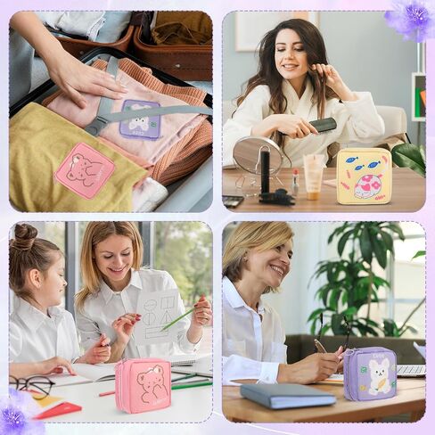Cute Sanitary Napkin Storage Bag, 2Pcs Portable Period Holder Bag Cartoon Menstrual Pad Bag Kawaii Tampon Pad Holder Purse Pad Pouch with Zipper Suitable for Girls Women(Pink+Purple) in Saudi Arabia