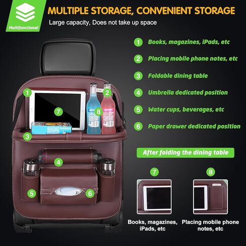 عبوتان من منظم المقعد الخلفي للسيارة، مع حامل للكمبيوتر اللوحي من جلد البولي يوريثان، 8 جيوب تخزين منظم تخزين السيارة مع صينية طعام قابلة للطي، تستخدم لتخزين ألعاب الأطفال والمجلات والمظلات in Kuwait