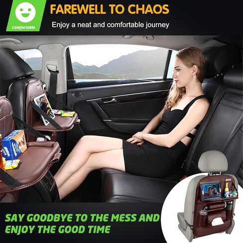 عبوتان من منظم المقعد الخلفي للسيارة، مع حامل للكمبيوتر اللوحي من جلد البولي يوريثان، 8 جيوب تخزين منظم تخزين السيارة مع صينية طعام قابلة للطي، تستخدم لتخزين ألعاب الأطفال والمجلات والمظلات in Kuwait