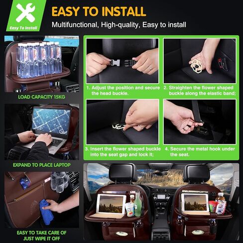 عبوتان من منظم المقعد الخلفي للسيارة، مع حامل للكمبيوتر اللوحي من جلد البولي يوريثان، 8 جيوب تخزين منظم تخزين السيارة مع صينية طعام قابلة للطي، تستخدم لتخزين ألعاب الأطفال والمجلات والمظلات in Kuwait