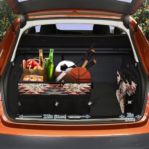 منظم صندوق السيارة بطبعة بقرة بنية، حقيبة تخزين البضائع القابلة للطي، غير قابلة للانزلاق، 3 مقصورات مقسمة، ملحقات داخلية للسيارات للسيارات ذات الدفع الرباعي والشاحنات والنزهات والتخييم in Kuwait