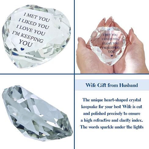 التقيت بك، لقد أحببتك، أنا أبقيك على شكل قلب كريستال ألماس 80 مم، ثقالة ورق ديكور، هدايا رومانسية لصديقتك وصديقها وزوجها، هدية حب لصديقتك في عيد الحب in Kuwait