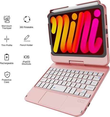 حافظة iPad Mini 6 مع لوحة مفاتيح، لوحة مفاتيح iPad Mini الجيل السادس 2021 8.3 بوصة الجيل السادس، حافظة لوحة مفاتيح قابلة للدوران 360 درجة، رفيعة وواقية لجهاز iPad Mini (الجيل السادس 2021) اللوحي in Kuwait