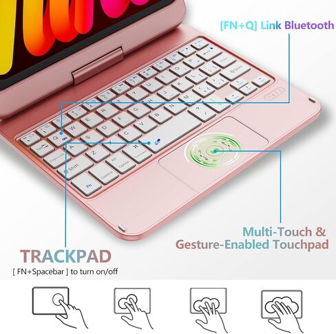 حافظة iPad Mini 6 مع لوحة مفاتيح، لوحة مفاتيح iPad Mini الجيل السادس 2021 8.3 بوصة الجيل السادس، حافظة لوحة مفاتيح قابلة للدوران 360 درجة، رفيعة وواقية لجهاز iPad Mini (الجيل السادس 2021) اللوحي in Kuwait