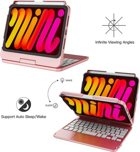 حافظة iPad Mini 6 مع لوحة مفاتيح، لوحة مفاتيح iPad Mini الجيل السادس 2021 8.3 بوصة الجيل السادس، حافظة لوحة مفاتيح قابلة للدوران 360 درجة، رفيعة وواقية لجهاز iPad Mini (الجيل السادس 2021) اللوحي in Kuwait