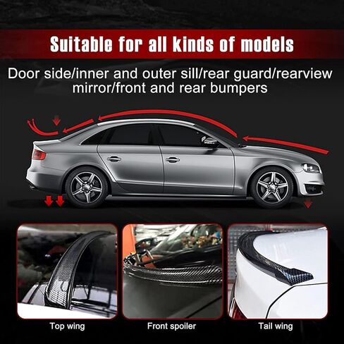 Car Trunk Spoiler Roof Lip Kit,Universal 59 inches Black Pattern Rear Wing Decorative Strip, Spoiler Free-Punching Rubber Lip Sticker, Suitable for Tailgate, Roof, Bumper Scratch Protection (Black) in Saudi Arabia