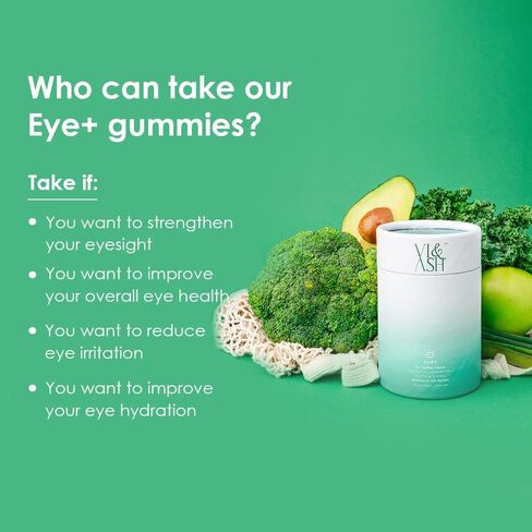 Vi & Ash Eye+ Supplement Gummies | Nourish, Protect, Illuminate Your Vision Support & Eye Health, Dry Eyes, Eye Strain | Zeaxanthin, Astaxanthin, Lutein, Vitamins A | Strawberry Flavor - 60 Gummies in Saudi Arabia
