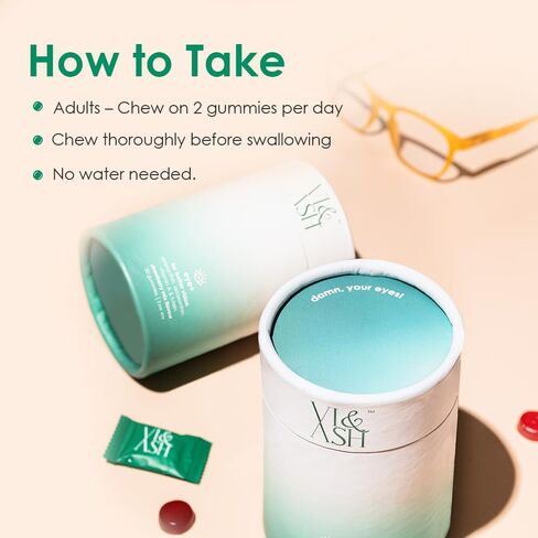 Vi & Ash Eye+ Supplement Gummies | Nourish, Protect, Illuminate Your Vision Support & Eye Health, Dry Eyes, Eye Strain | Zeaxanthin, Astaxanthin, Lutein, Vitamins A | Strawberry Flavor - 60 Gummies in Saudi Arabia