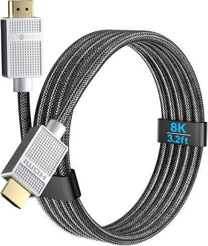 كابل HDMI [كابل HDMI HDMI 2.1 فائق السرعة 8K@60 هرتز | 4K @ 120 هرتز، سلك HDMI قصير مضفر متين بطول 3.2 قدم لشاشة الألعاب - قدرة عرض النطاق الترددي 48 جيجابت في الثانية in Saudi Arabia