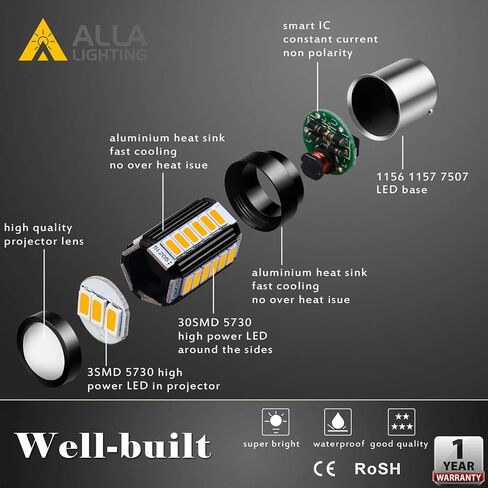 مصابيح Alla Lighting 2800lm BA15S 1156 LED، خلفية بيضاء احتياطية / إشارة / فرامل / ذيل / أضواء DRL 7506 P21W 1141 3497 1003 1073 199 2396 93 97 6000K زينون فائق السطوع 12 فولت 5730 33-SMD ترقية in Saudi Arabia