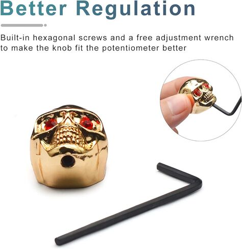 4 قطعة مقابض التحكم برأس الجمجمة المعدنية للجيتار الكهربائي أواني الجيتار لهجة التحكم في مستوى الصوت المقابض/أزرار الذهب in Kuwait