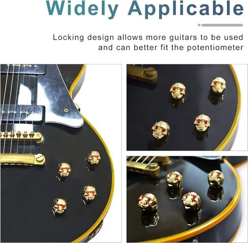 4 قطعة مقابض التحكم برأس الجمجمة المعدنية للجيتار الكهربائي أواني الجيتار لهجة التحكم في مستوى الصوت المقابض/أزرار الذهب in Kuwait