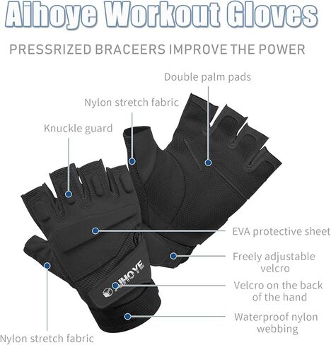 Aihoye Workout Gloves for Men and Women,Half-Finger Exercise Gloves,Fitness Gloves,Outdoor Sports Training Gloves, Non-Slip Wear-Resistant, Full Palm Protective in Kuwait