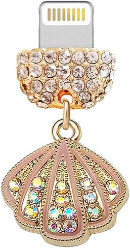 ELISE & FONDA CP424 USB Charging Port Crystal Anti Dust Plug Little Shell Phone Charm for iPhone 13/12/11/ XS MAX/XR/X/8 Plus/7/6S/8/SE iPad iPod (Pink) in Saudi Arabia