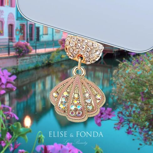 ELISE & FONDA CP424 USB Charging Port Crystal Anti Dust Plug Little Shell Phone Charm for iPhone 13/12/11/ XS MAX/XR/X/8 Plus/7/6S/8/SE iPad iPod (Pink) in Saudi Arabia