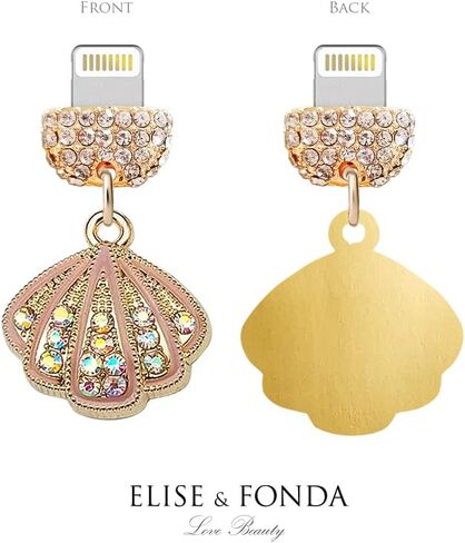 ELISE & FONDA CP424 USB Charging Port Crystal Anti Dust Plug Little Shell Phone Charm for iPhone 13/12/11/ XS MAX/XR/X/8 Plus/7/6S/8/SE iPad iPod (Pink) in Saudi Arabia
