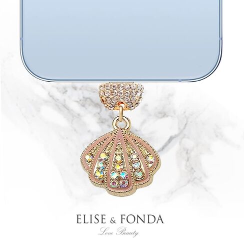 ELISE & FONDA CP424 USB Charging Port Crystal Anti Dust Plug Little Shell Phone Charm for iPhone 13/12/11/ XS MAX/XR/X/8 Plus/7/6S/8/SE iPad iPod (Pink) in Saudi Arabia