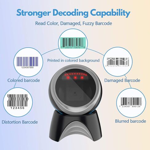 NADAMOO 1D 2D QR ماسح الباركود لسطح المكتب، قارئ باركود سلكي USB متعدد الاتجاهات، التقاط باركود QR، استشعار تلقائي للصور لمتجر البيع بالتجزئة في مكتبة السوبر ماركت in Kuwait