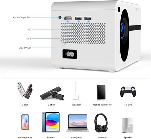 جهاز عرض مزود بواي فاي وبلوتوث، جهاز عرض منزلي محمول خارجي 1080 بكسل 12000 لتر، جهاز عرض واي فاي، جهاز عرض متوافق مع iOS/Android PC/TV Stick/HDMI/USB/AV in Kuwait