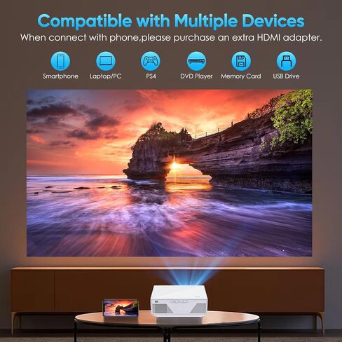 Projector with Wifi and Bluetooth, Native 1080P 15000 Lumen Home Video Projector with Wifi and Bluetooth Compatible with Iphone Android Phone Smartphone/TV Stick/PS5/PC/Laptop in Saudi Arabia