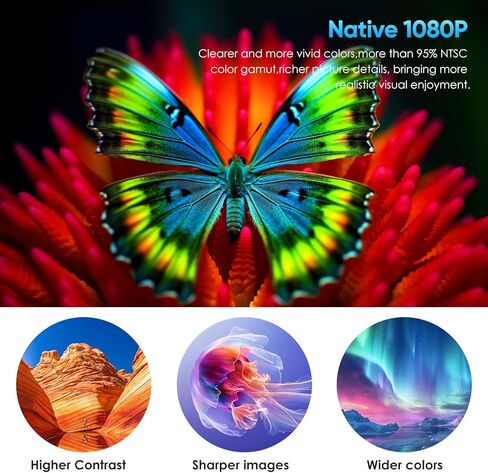 جهاز عرض مزود بواي فاي وبلوتوث، جهاز عرض فيديو منزلي أصلي 1080 بكسل 15000 لومن مع واي فاي وبلوتوث متوافق مع هاتف Iphone Android والهاتف الذكي/عصا التلفزيون/PS5/الكمبيوتر الشخصي/الكمبيوتر المحمول in Kuwait