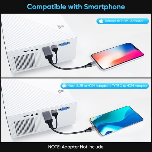 جهاز عرض مزود بواي فاي وبلوتوث، جهاز عرض فيديو منزلي أصلي 1080 بكسل 15000 لومن مع واي فاي وبلوتوث متوافق مع هاتف Iphone Android والهاتف الذكي/عصا التلفزيون/PS5/الكمبيوتر الشخصي/الكمبيوتر المحمول in Kuwait