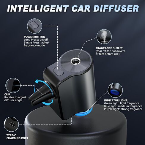 موزع معطر هواء للسيارة، موزع ذكي للسيارة مع ثلاثة أجهزة توزيع روائح السيارة قابلة للتعديل وقابلة لإعادة الشحن للزيوت العطرية (موزع + 3 قطع زيوت) in Kuwait