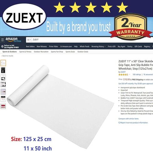 بكرة ZUEXT من شريط قبضة لوح التزلج الشفاف مقاس 11 بوصة × 60 قدمًا، شريط قبضة سكوتر مقاوم للماء خالٍ من الفقاعات، شريط قبضة طويل شفاف، ورق صنفرة كبير لخطوات دواسة سلالم لوح التزلج (27 × 1828 سم) in Saudi Arabia