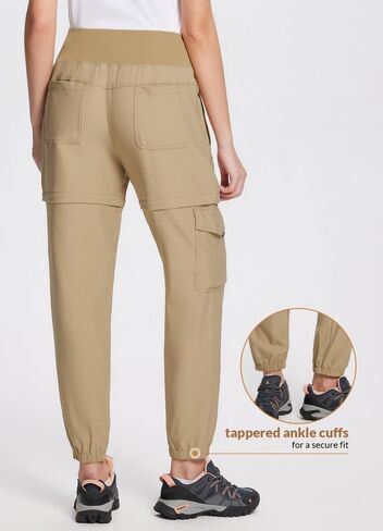 BALEAF Women's Convertible Pants, Quick Dry Hiking Joggers, Water Resistant Jogger Pants with Zipper Pockets, Lightweight High Waistd Cargo Joggers Travel Camping Work Pants Tannin M in Saudi Arabia