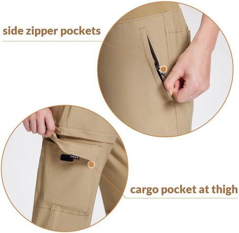 BALEAF Women's Convertible Pants, Quick Dry Hiking Joggers, Water Resistant Jogger Pants with Zipper Pockets, Lightweight High Waistd Cargo Joggers Travel Camping Work Pants Tannin M in Saudi Arabia