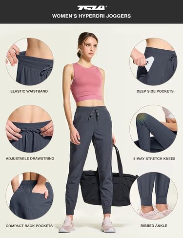 بنطال TSLA للسيدات للمشي لمسافات طويلة في الهواء الطلق، خفيف الوزن وسريع الجفاف، بنطال رياضي للجري مع جيوب in Kuwait