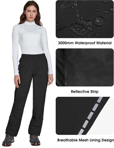 FitsT4 Womens Waterproof Rain Pants Breathable Lightweight Mesh Lined with Zipper Pockets for Outdoor Hiking Cycling in Saudi Arabia