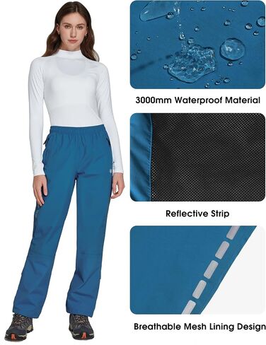 FitsT4 Womens Waterproof Rain Pants Breathable Lightweight Mesh Lined with Zipper Pockets for Outdoor Hiking Cycling in Saudi Arabia